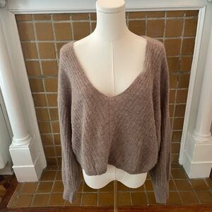 Free People 100% Cashmere Cozy Brown V-Neck Sweater with Relaxed Silhouette